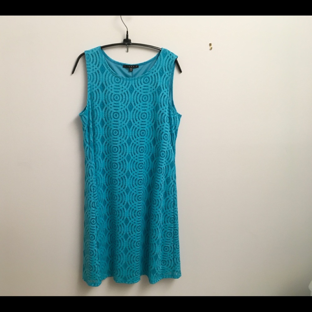 TIANA B. turquoise lace sleeveless A-Line lined dress.  Size 10, NWOT